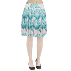Turquoise Citrus And Dots Pleated Skirt