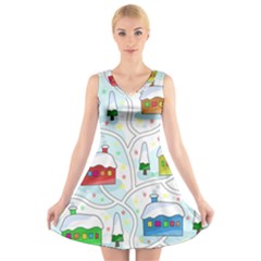 Winter Magical Landscape V-neck Sleeveless Skater Dress by Valentinaart