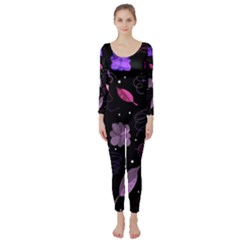 Purple And Pink Flowers  Long Sleeve Catsuit by Valentinaart