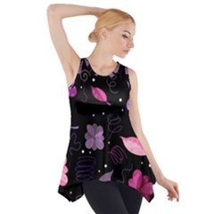 Purple And Pink Flowers  Side Drop Tank Tunic by Valentinaart