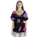Purple and pink flowers  Flutter Sleeve Top View1