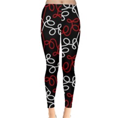 Elegant Red And White Pattern Leggings  by Valentinaart