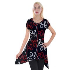Elegant red and white pattern Short Sleeve Side Drop Tunic