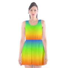 Rainbow Blue Green Pink Orange Scoop Neck Skater Dress