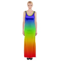 Rainbow Blue Green Pink Orange Maxi Thigh Split Dress