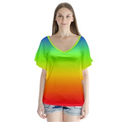 Rainbow Blue Green Pink Orange Flutter Sleeve Top