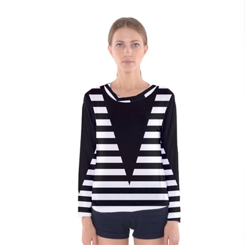 Black & White Stripes Big Triangle Women s Long Sleeve Tee by EDDArt