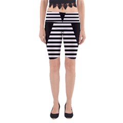Black & White Stripes Big Triangle Yoga Cropped Leggings by EDDArt