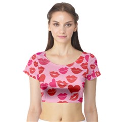 Valentine s Day Kisses Short Sleeve Crop Top (tight Fit) by BubbSnugg
