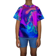 The Perfect Wave Pink Blue Red Cyan Kids  Short Sleeve Swimwear by EDDArt