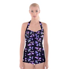 Purple Garden Boyleg Halter Swimsuit  by Valentinaart