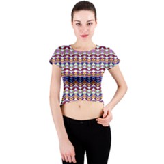 Ethnic Colorful Pattern Crew Neck Crop Top by dflcprintsclothing