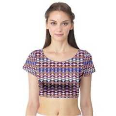 Ethnic Colorful Pattern Short Sleeve Crop Top (tight Fit) by dflcprintsclothing