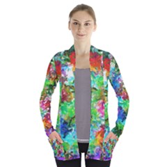 Colorful Strokes                             Women s Open Front Pockets Cardigan