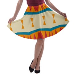 Mirrored Shapes In Retro Colors                                                                                                                 A-line Skater Skirt by LalyLauraFLM