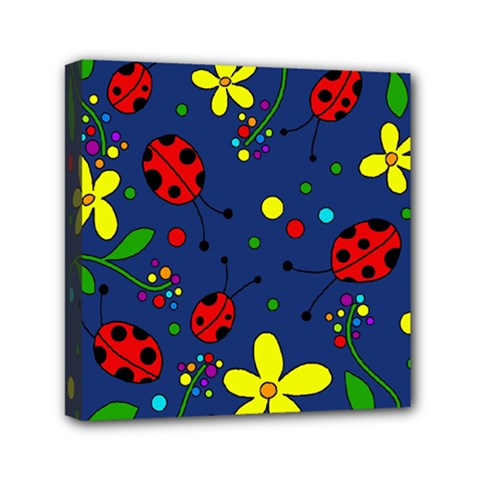 Ladybugs - blue Mini Canvas 6  x 6 