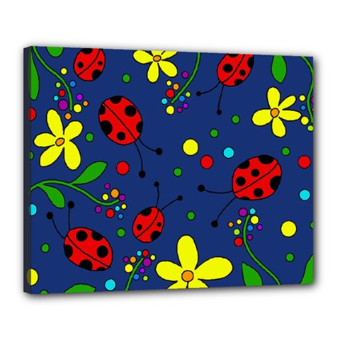Ladybugs - blue Canvas 20  x 16 