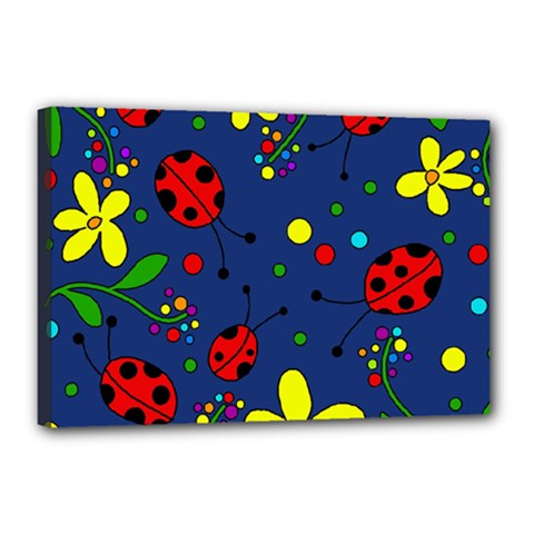 Ladybugs - blue Canvas 18  x 12 