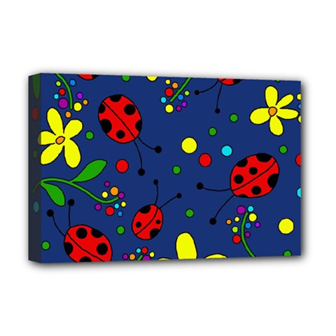 Ladybugs - blue Deluxe Canvas 18  x 12  