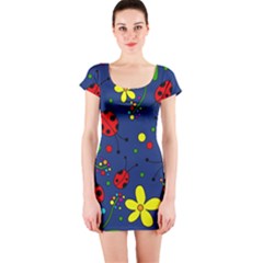 Ladybugs - blue Short Sleeve Bodycon Dress