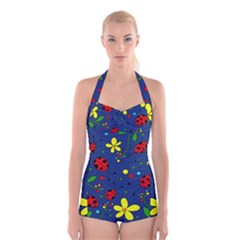 Ladybugs - blue Boyleg Halter Swimsuit 