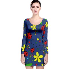 Ladybugs - blue Long Sleeve Velvet Bodycon Dress