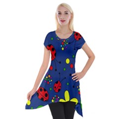 Ladybugs - blue Short Sleeve Side Drop Tunic