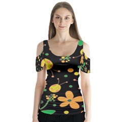 Ladybugs and flowers 3 Butterfly Sleeve Cutout Tee 