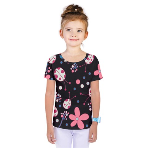 Pink Ladybugs And Flowers  Kids  One Piece Tee by Valentinaart