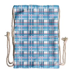 Blue Plaid Pattern Drawstring Bag (large) by Valentinaart