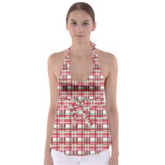 Red Plaid Pattern Babydoll Tankini Top by Valentinaart