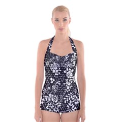 Flower Boyleg Halter Swimsuit 