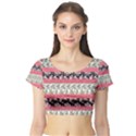 Cute Flower Pattern Short Sleeve Crop Top (Tight Fit) View1