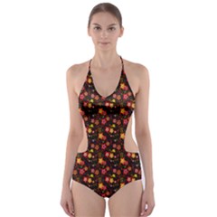 Exotic Colorful Flower Pattern  Cut-out One Piece Swimsuit by Brittlevirginclothing