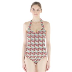 Gorgeous Red Flower Pattern  Halter Swimsuit by Brittlevirginclothing