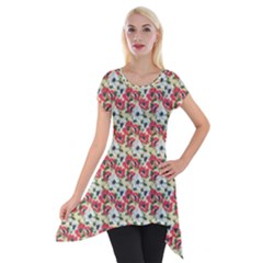 Gorgeous Red Flower Pattern  Short Sleeve Side Drop Tunic by Brittlevirginclothing