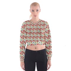 Gorgeous Red Flower Pattern  Women s Cropped Sweatshirt by Brittlevirginclothing