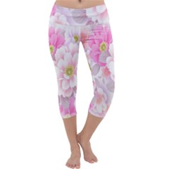 Cute Pink Flower Pattern  Capri Yoga Leggings by Brittlevirginclothing