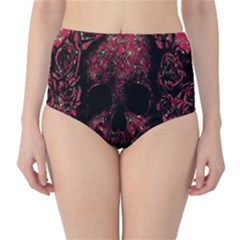 Vintage Pink Flowered Skull Pattern  High-waist Bikini Bottoms by Brittlevirginclothing