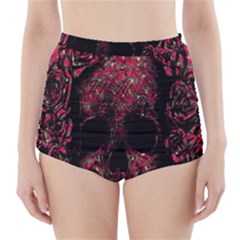 Vintage Pink Flowered Skull Pattern  High-waisted Bikini Bottoms