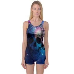 Colorful Space Skull Pattern One Piece Boyleg Swimsuit by Brittlevirginclothing