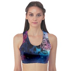 Colorful Space Skull Pattern Sports Bra by Brittlevirginclothing