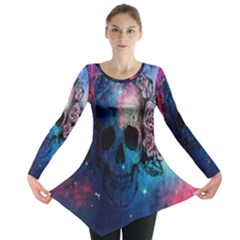 Colorful Space Skull Pattern Long Sleeve Tunic  by Brittlevirginclothing