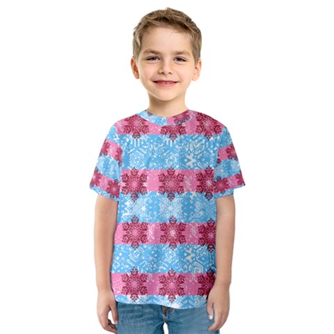 Pink Snowflakes Pattern Kids  Sport Mesh Tee by Brittlevirginclothing