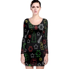 Colorful Xmas Pattern Long Sleeve Bodycon Dress by Valentinaart