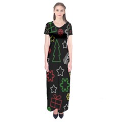 Colorful Xmas Pattern Short Sleeve Maxi Dress by Valentinaart