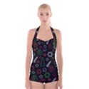 Green and  red Xmas pattern Boyleg Halter Swimsuit  View1