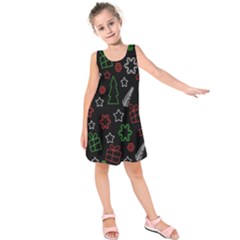 Green And  Red Xmas Pattern Kids  Sleeveless Dress by Valentinaart