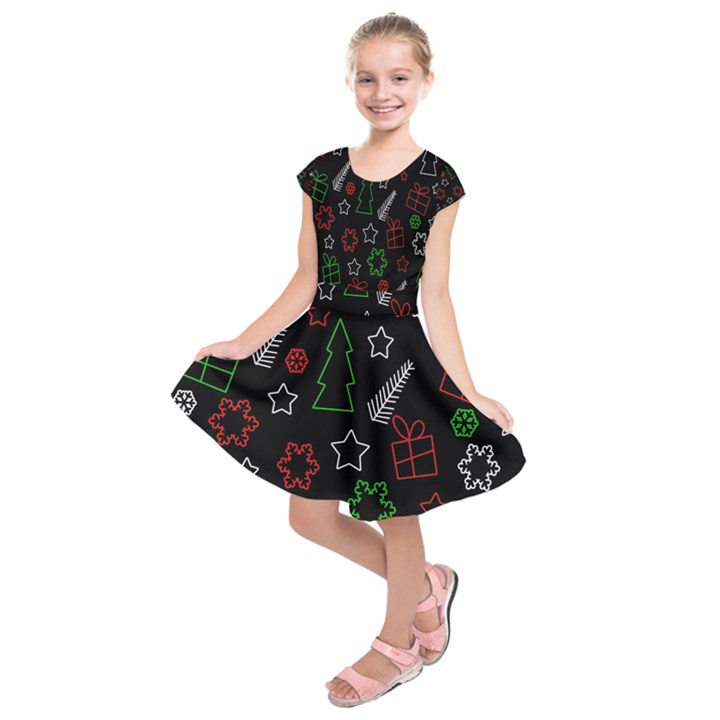 Green and  red Xmas pattern Kids  Short Sleeve Dress