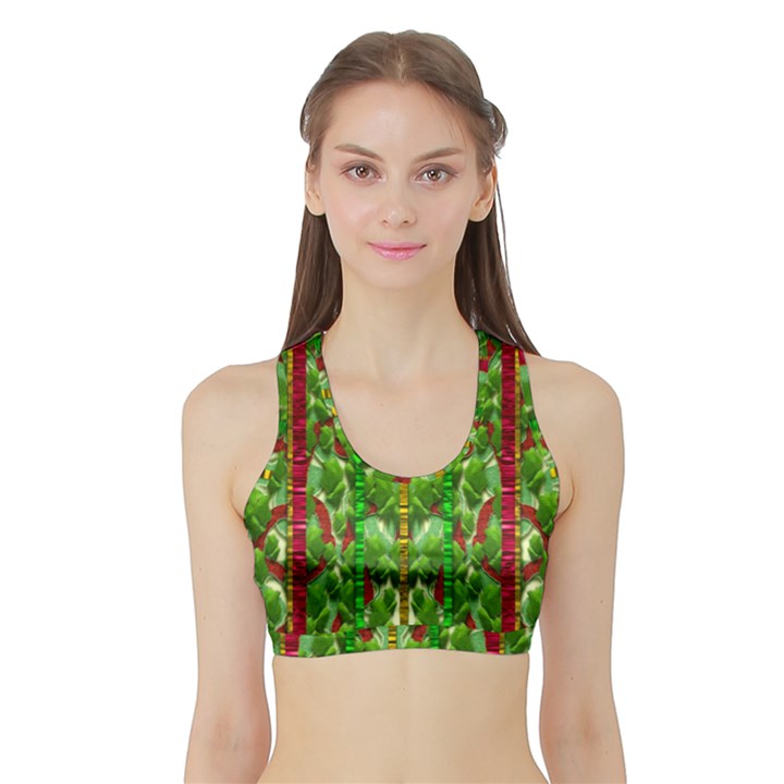 The Golden Moon Over The Holiday Forest Sports Bra with Border